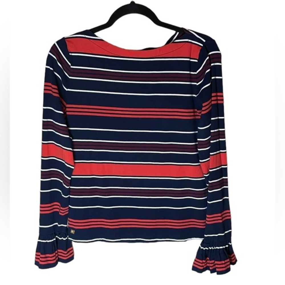 Lauren Ralph Lauren Long‎ Ruffle Sleeve Striped Blue White Red Orange Size Large